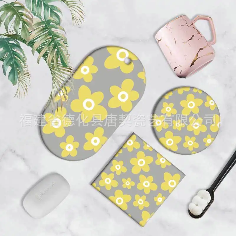 Cross-Border New Arrival Ceramic Absorbent Non-Slip Toiletries Mat High Temperature Resistant Saucer Tea Coffee Drink Mat OK