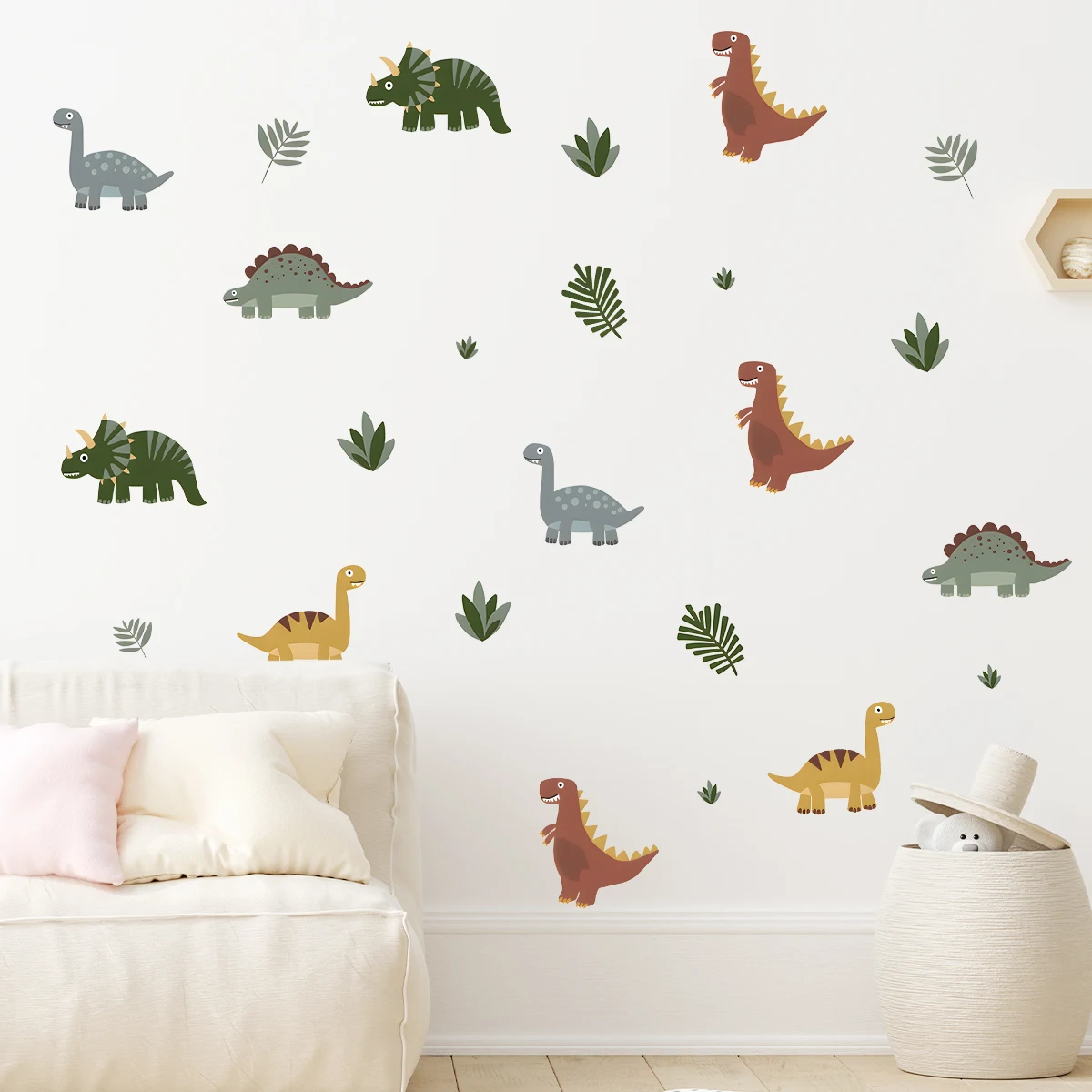 Cartoon Cute Dinosaur Leaf Animal Wall Stickers Removable for Kids Room Living Room Nursery Decoration Wall Decals