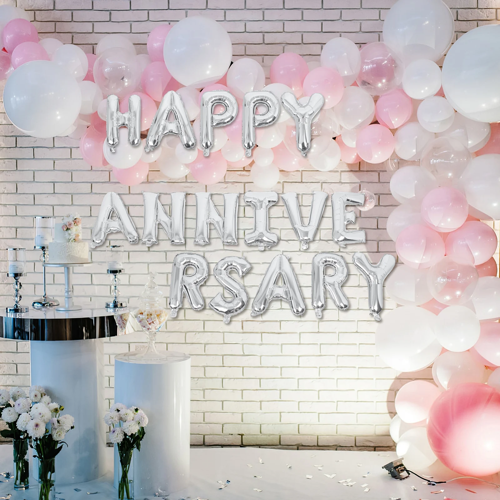

Happy Anniversary Balloons Set 16 Inch Aluminum Film Letters Wedding Party Decorative Letter Balloons Rose Gold