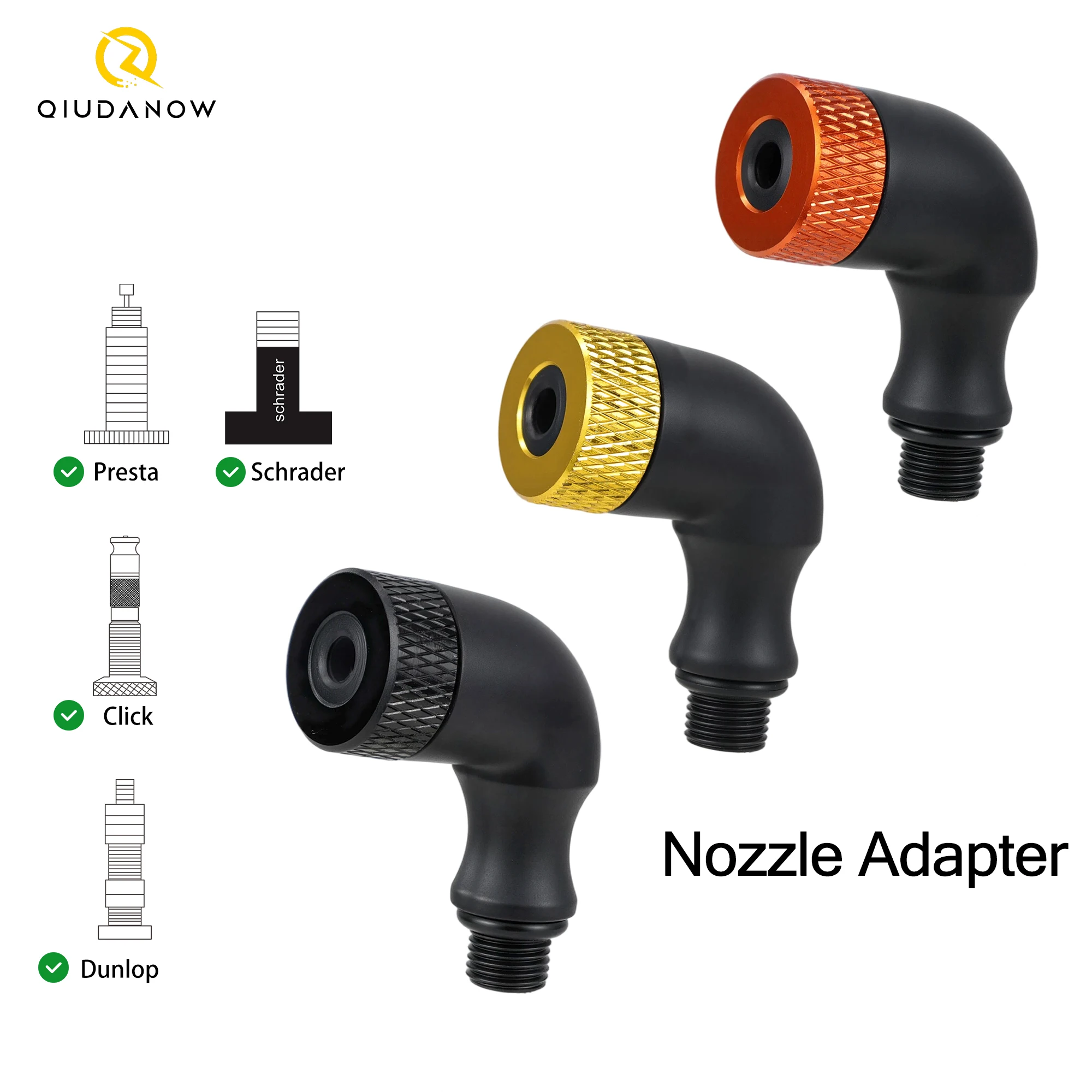 Adaptador de válvula universal 4 en 1 para inflador, manguera y boquilla, compatible con válvulas Schrader, Presta, Dunlop y Clik, para bicicletas de montaña y carretera.