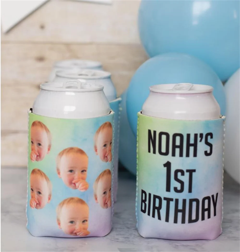 Custom can cooler, First Birthday favors, birthday decorations, personalized photo can cooler, 40th birthday can cooler, 30th