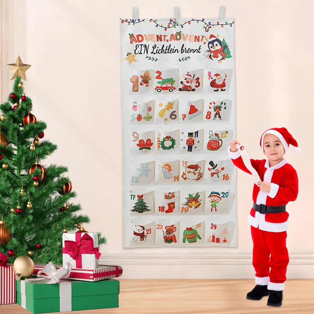 تقويم قدوم عيد الميلاد من القماش، تقويم العد التنازلي لعيد الميلاد مع 24 جيوب، زينة معلقة على الحائط، هدايا حفلات عيد الميلاد