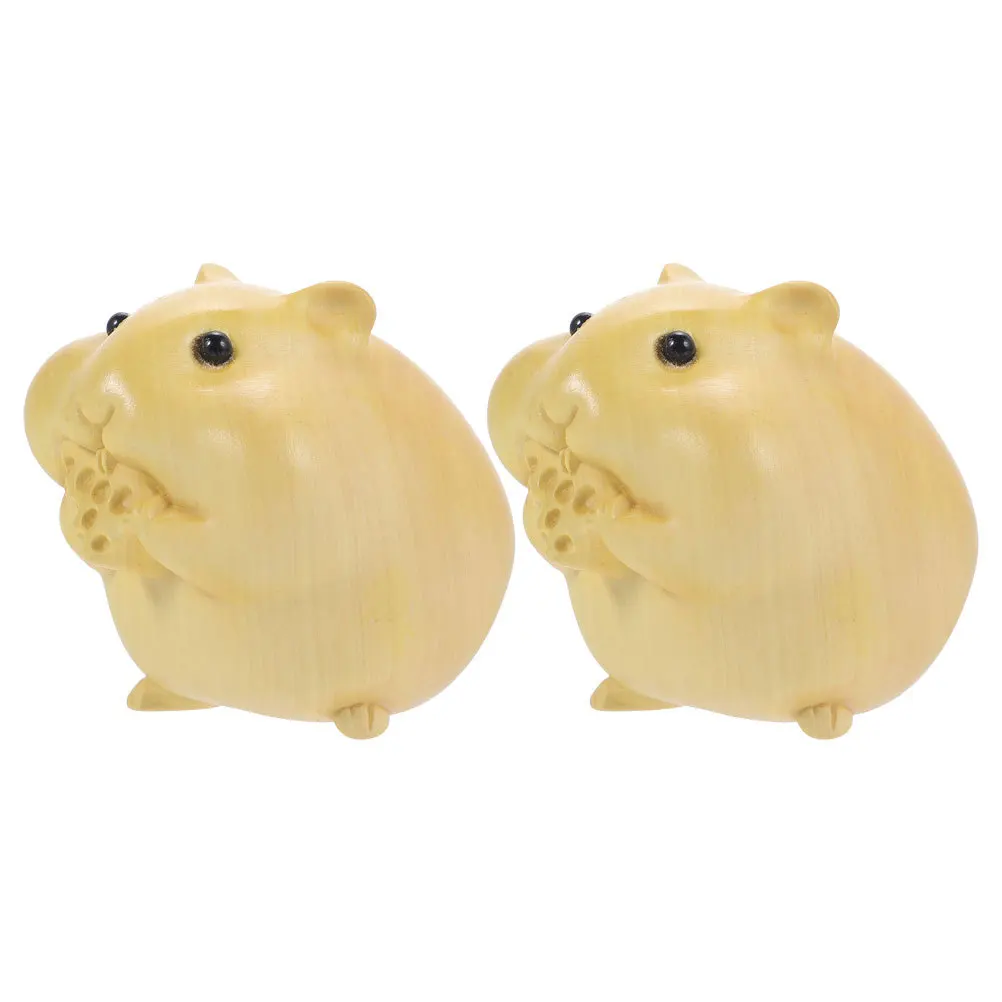 

2Pcs Unique Wooden Hamster Decorations Hand Carved for Living Room Bedroom Office Wooden Figurines Small Animal Ornaments