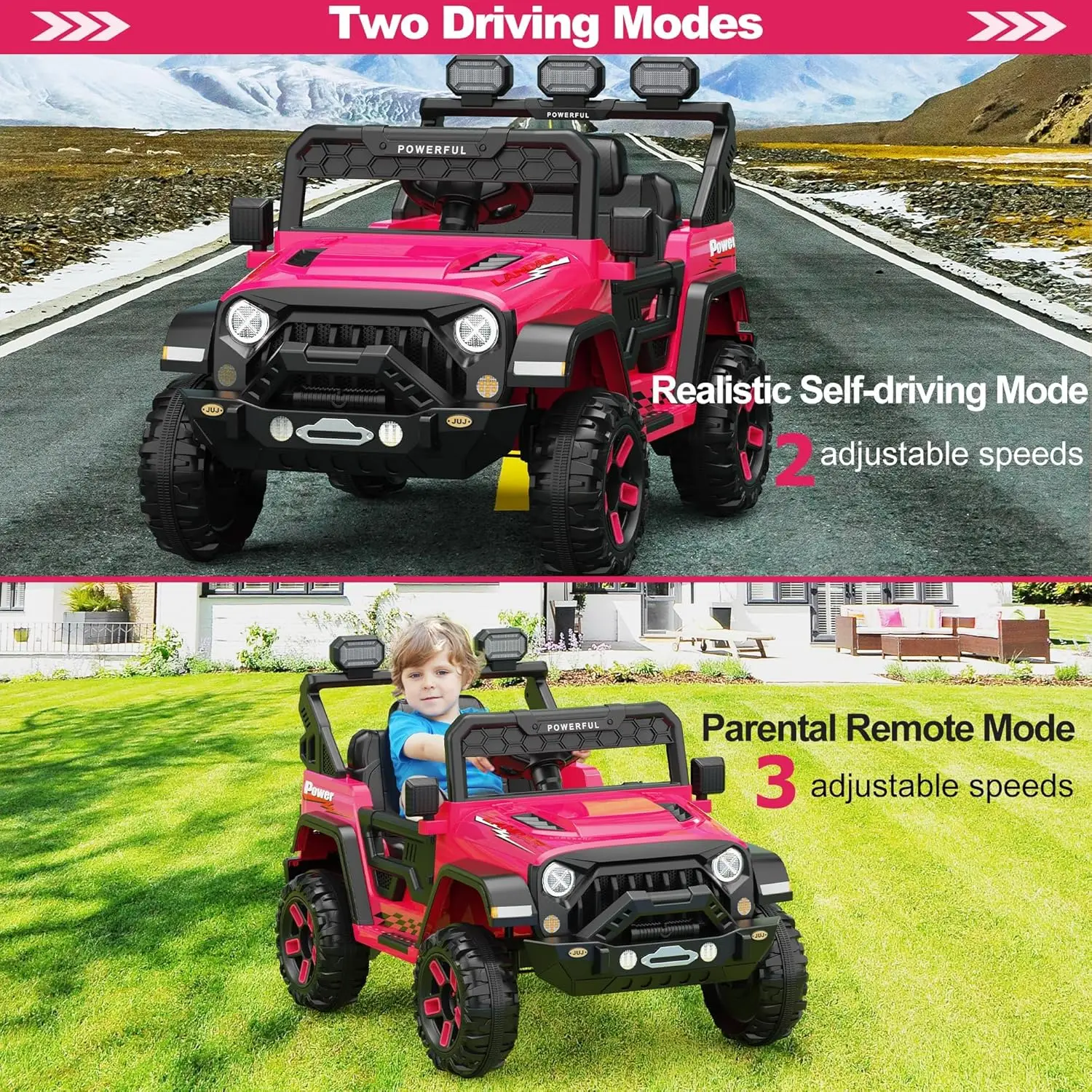 12V子供用乗用トラック、親用リモコン付き、LED、Bluetooth、音楽、3段階速度調整、バッテリー駆動のおもちゃの車、3歳から8歳のお子様向け