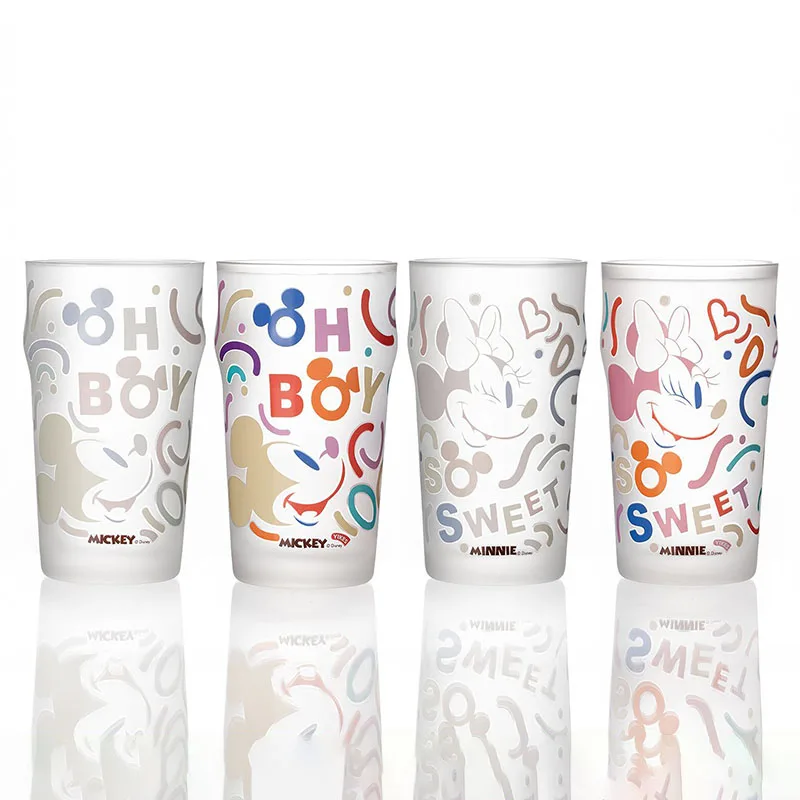 

Disney Mickey Minnie Cold Color Changing Glass Cup Creative Memphis Style Frosted Tumbler for Iced Coffee Juice Water Kawaii
