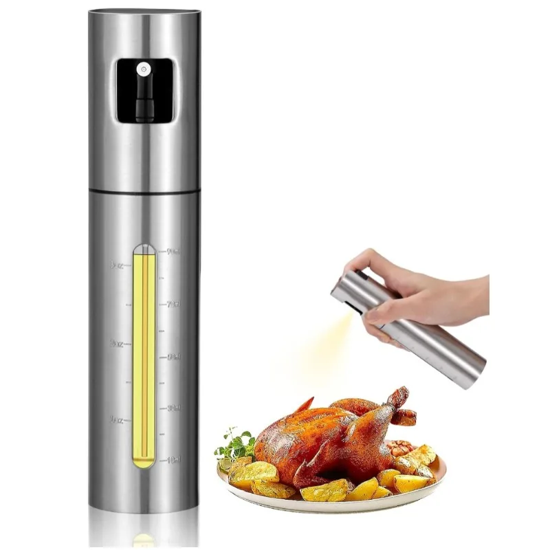 

100ml Stainless Steels Olive Oil Spray Bottle Sprayer Dispenser with Scale Vinegar Spritzer for Kitchen、BBQ