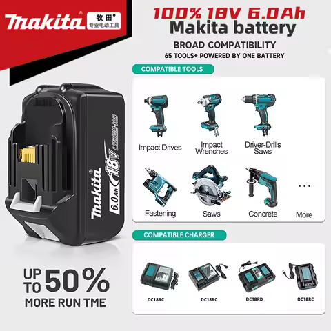 Premium Makita 18V 6.0Ah Battery Built for Professional and Heavy-Duty Applications For LXT BL1830 BL1860 BL1840 BL1850 TD173D