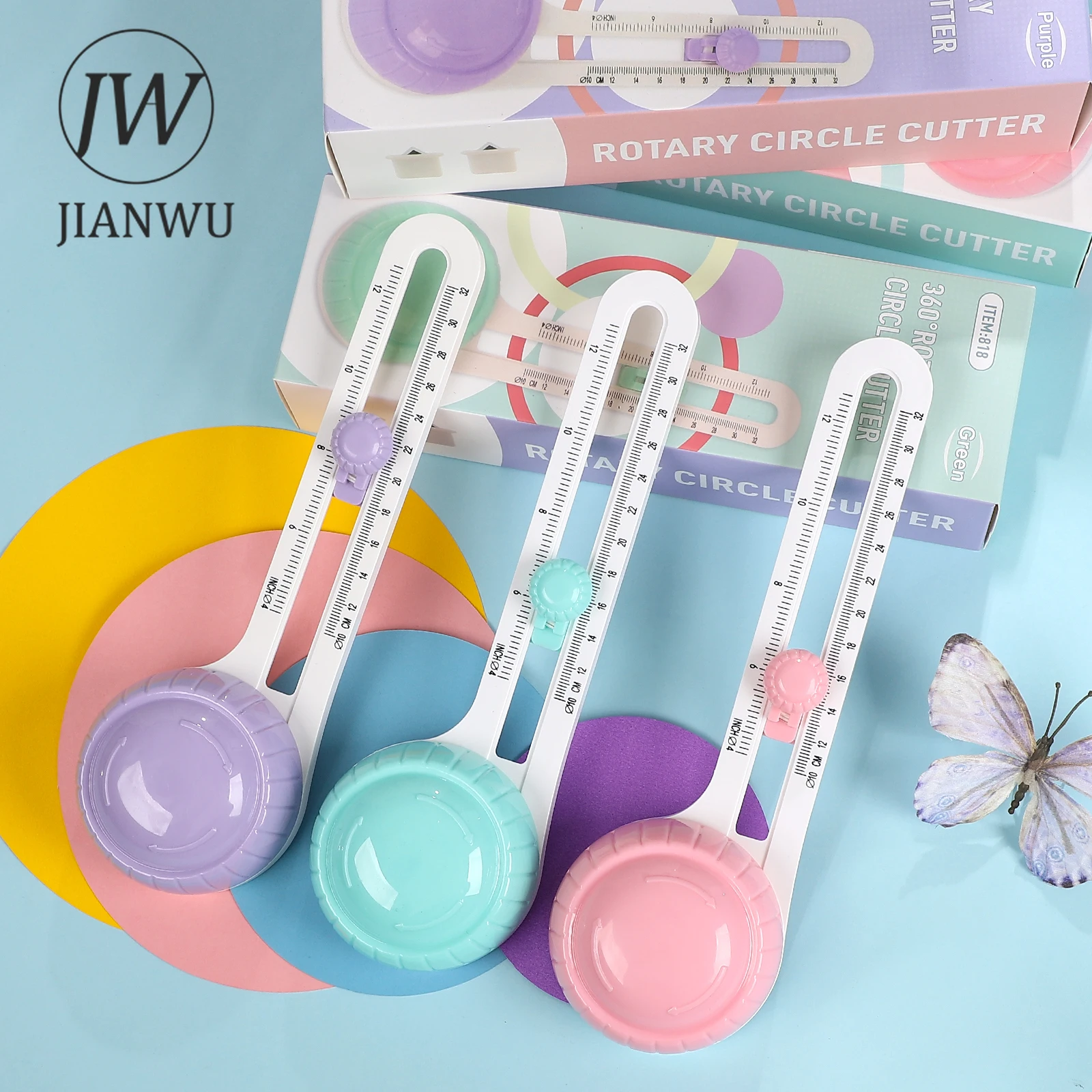 JIANWU 다기능 마카롱 컬러 360 °   저널 재료 회전식 원형 종이 절단기 창의적인 학생 용품 문구류