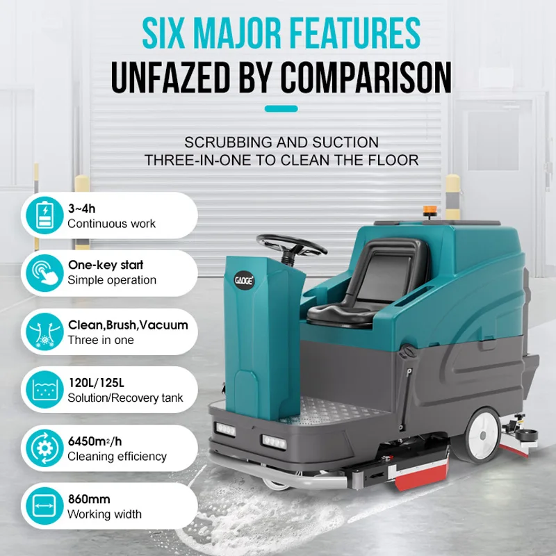 Industrial Floor Scrubber 42.5in Floor Cleaning Machine X86 Commercial Ride On Scrubber Dryer with 24V Lithium battery 69427Sqft