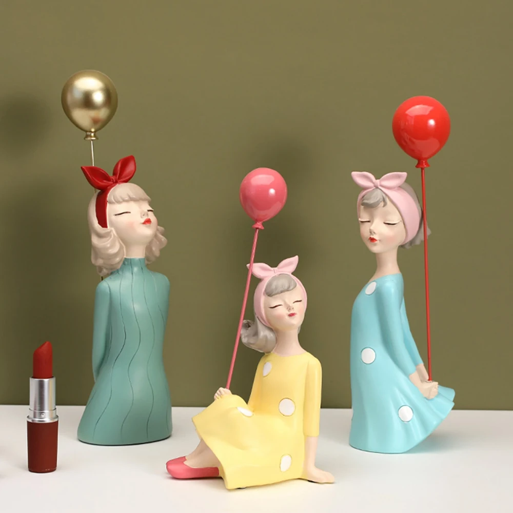 A76I-1Pcs Resin Balloon Girl Sculpture Ornament Living Room Crafts Home Decoration Accessories Wedding Gift