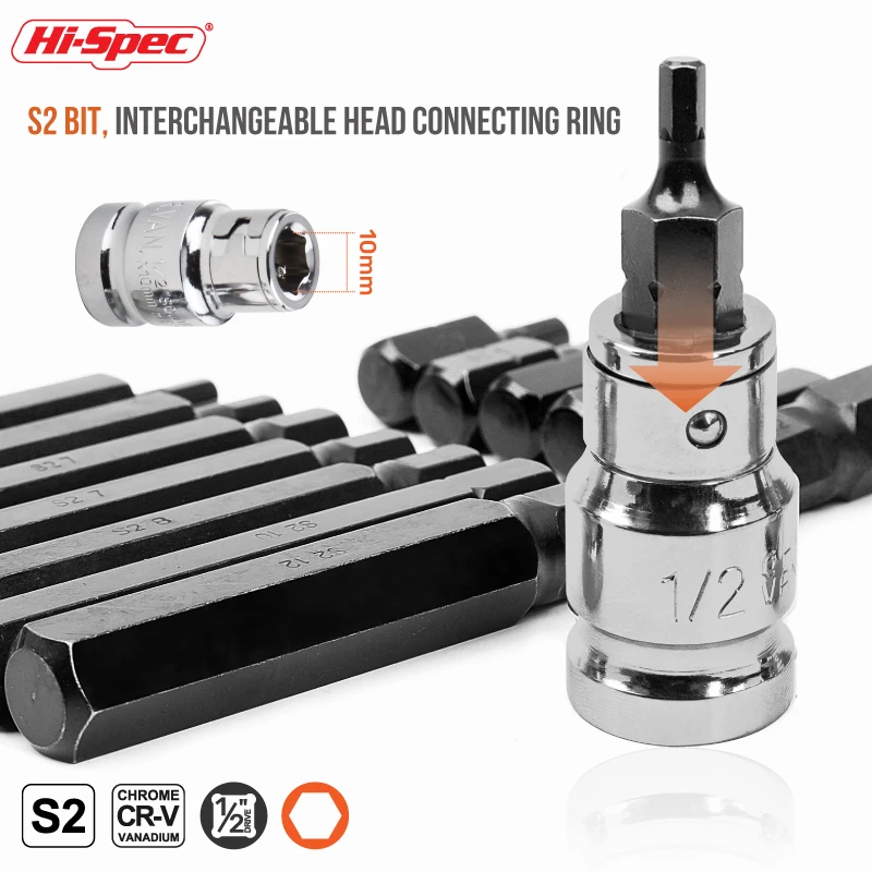 Hi-Spec 11/15pc Impact Socket Set Three Head Shape Socket Sleeve H/T/M Type S2 Socket Bit With 1/2 Socket Adapter For Car Repair