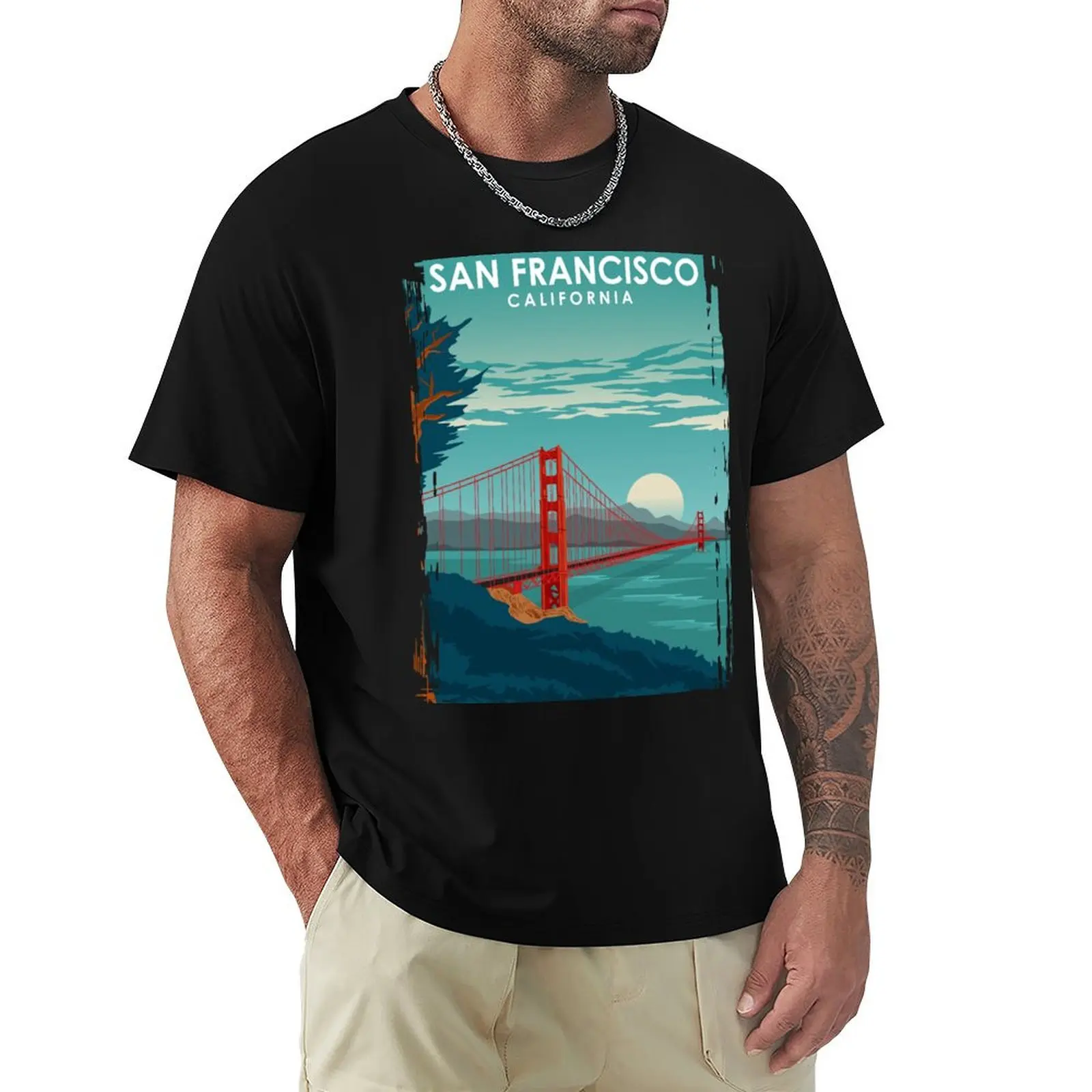

San Francisco California Travel Poster Golden Gate Brigde T-Shirt custom t-shirts anime tee shirts for men