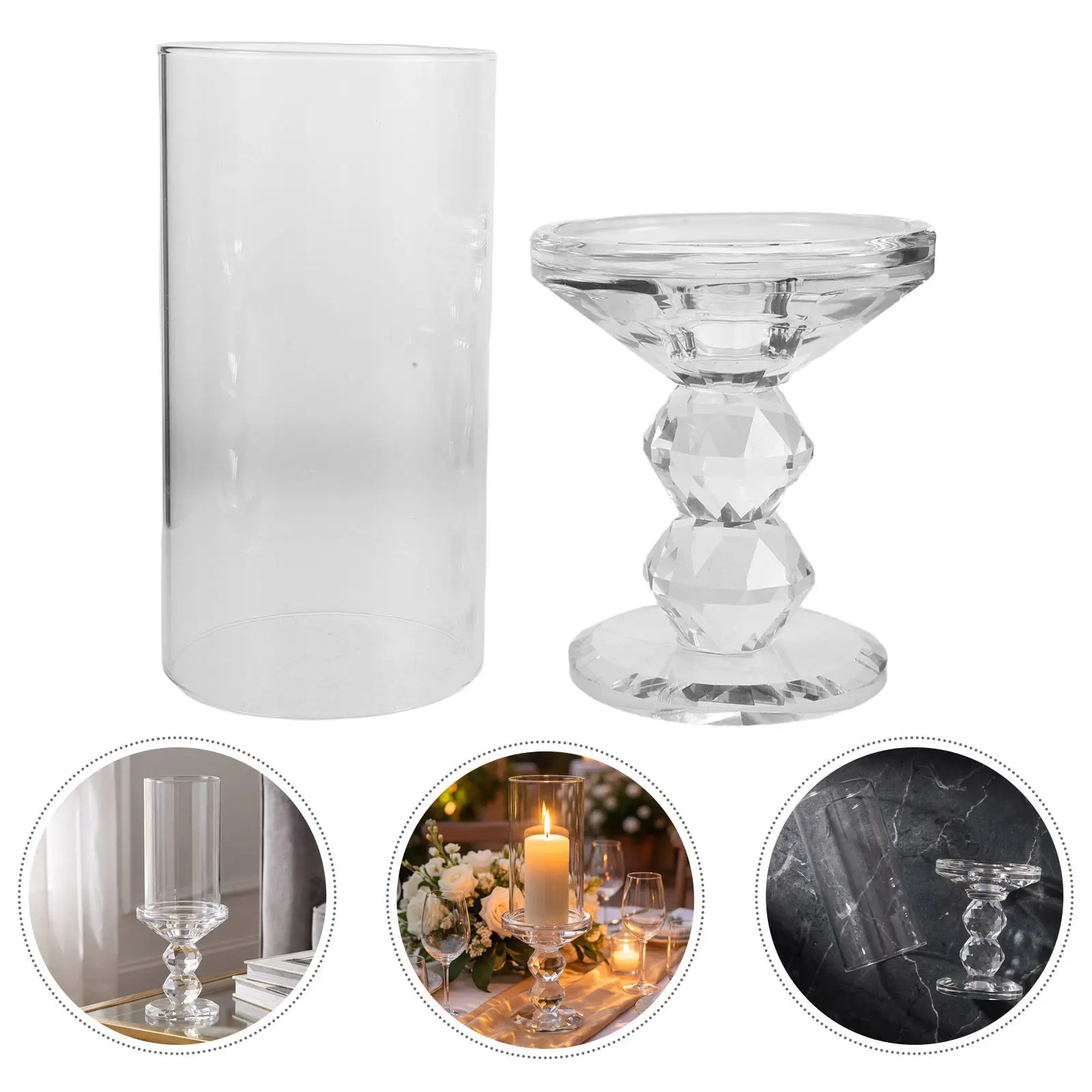 Glass Cylinder Holder Roman Column Pedestal Decorative Glass Stand Windproof Hurricane Cover Table Centerpiece