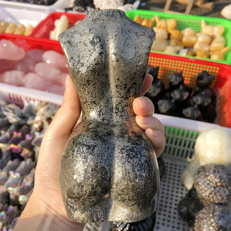 Natural Pyrite Lady Body Carving Healing Large Size Crystal Gemstone Collectible Home Decoration Gift 1pcs