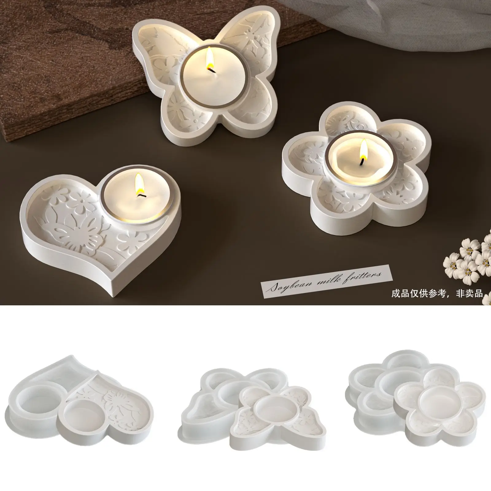 New Mould DIY Resin Casting Silicone Mold Home DIY Flowers Butterflies Hearts and Carved Candles with Candle Holder Base Molds