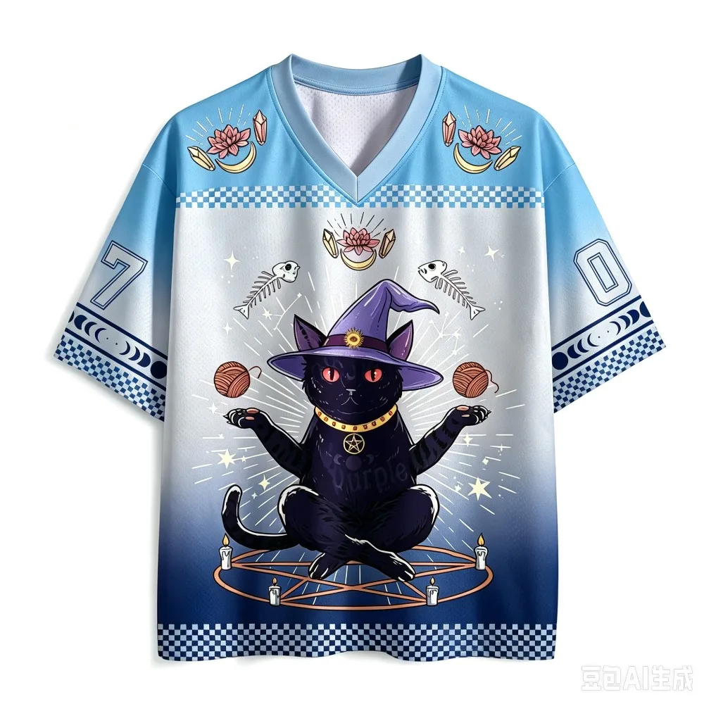 Lustiges Retro-Katzen-3D-Druck Schnelltrocknendes Atmungsaktives Sport-T-Shirt für Männer und Frauen mit V-Ausschnitt, Locker Geschnitten, Trendiges Modisches Streetwear Y2K Eltern-Kind-Kleidung – Detail 9