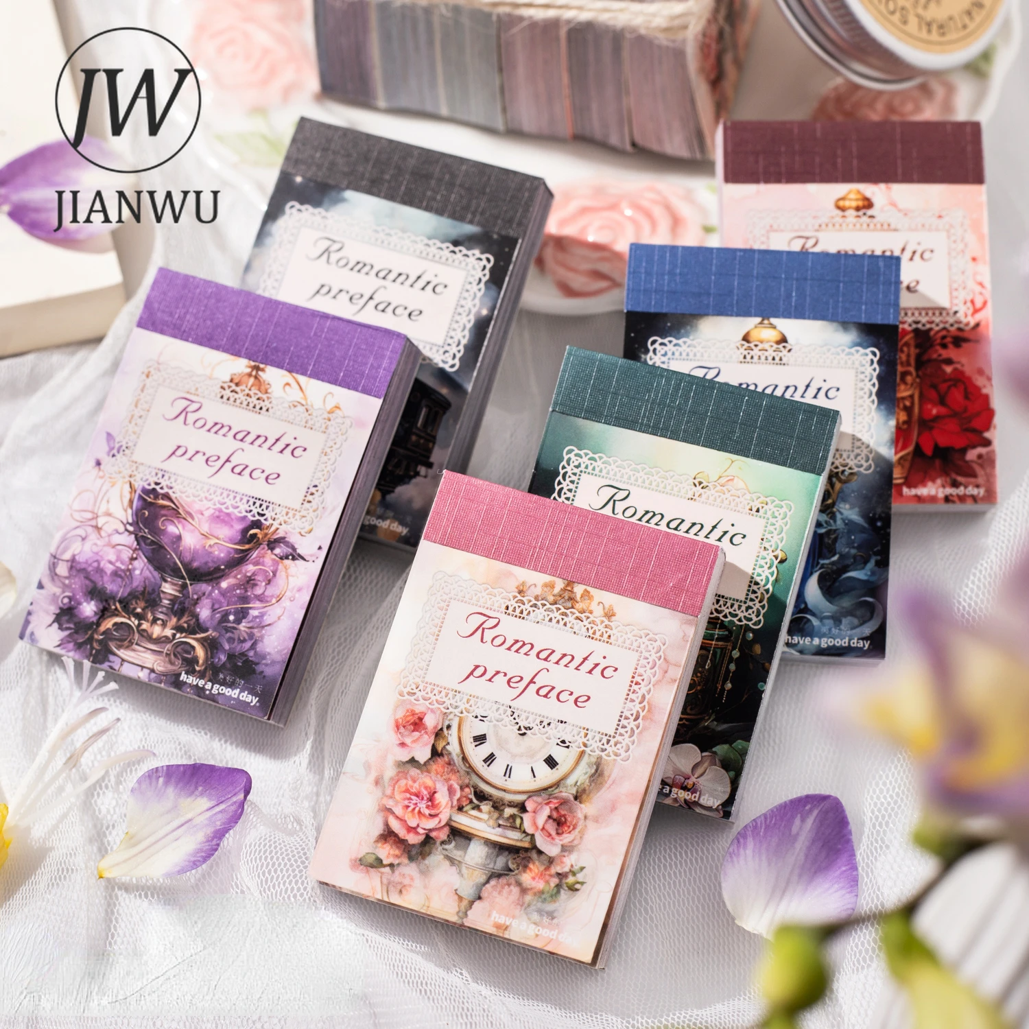 JIANWU 50Sheets Romantic Preface Series Vintage Flower Material Decor Washi Sticker Book Creative DIY Journal Collage Stationery