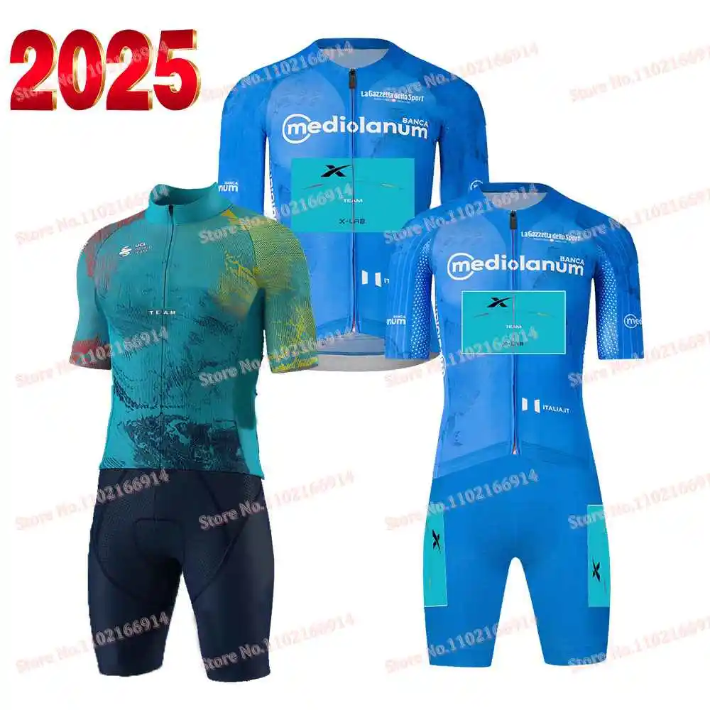 Qazaqstan Team 2025 Комплект велосипедного трикотажа с коротким рукавом Италия Tour Champion Одежда Синие рубашки для шоссейного велосипеда Костюм Велосипедные шорты нагрудник