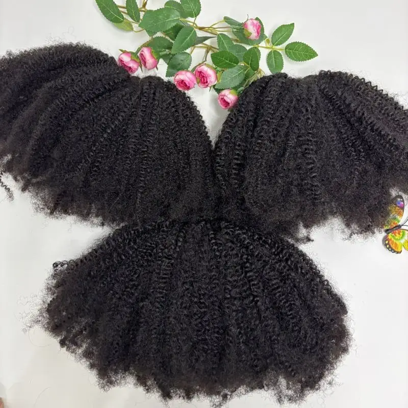 100% Human Hair Afro Kinky Curly 4C Texture Afro Bulk Weaving Hair Extensions Brazilian Double Weft Human Hair Bundles for Women