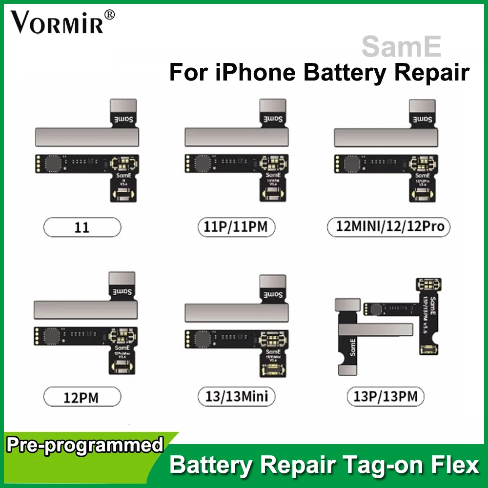 SamE Pre-programmed Battery Tag-on Flex For iPhone 14 13 12 11 Max No Soldering Battery Flex Cable To Solve Error Message Pop Up