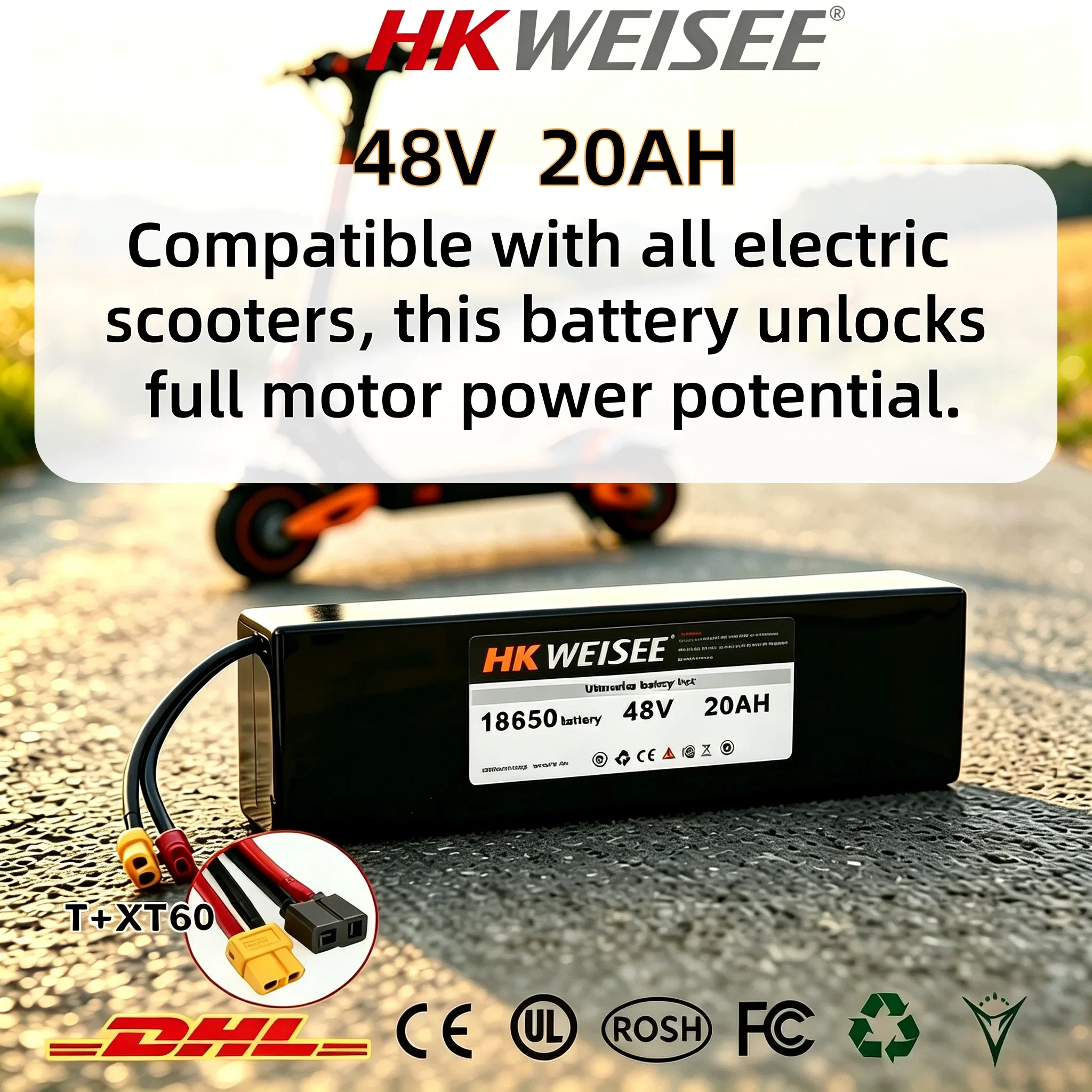 48V Electric Scooter Battery Pack 20Ah High Capacity Long Range Replacement Rechargeable Lithium Ion Escooter Battery With BMS