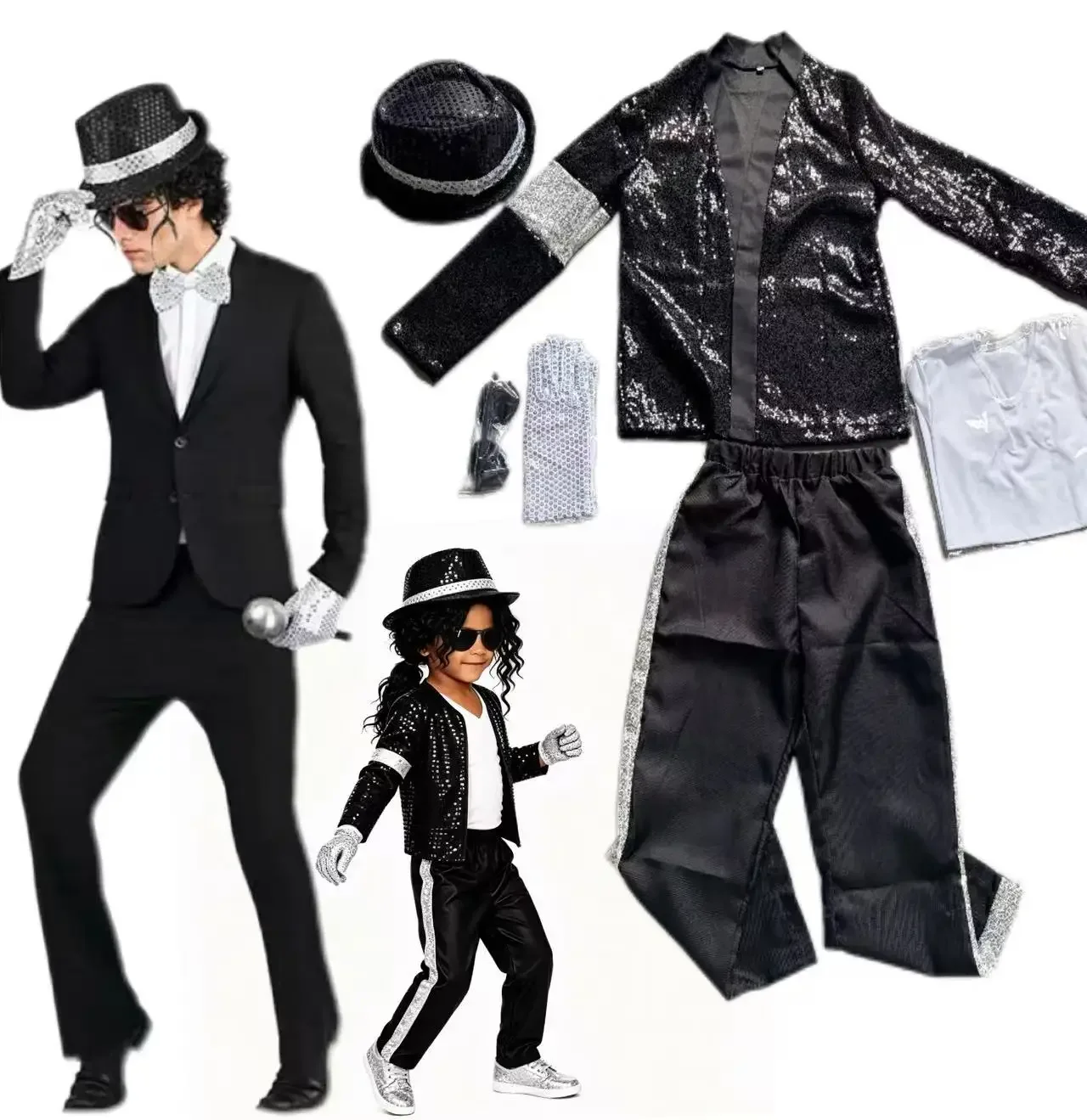 M-Michael Jackson Clothes Halloween Cosplay Birthday Party Dance Performance  Costume Pop Star Boys Girls Outfits