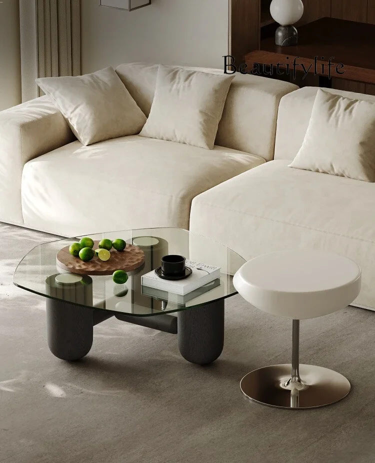 

13 Italian minimalist special-shaped coffee table combination living room household small apartment glass high-end artistic