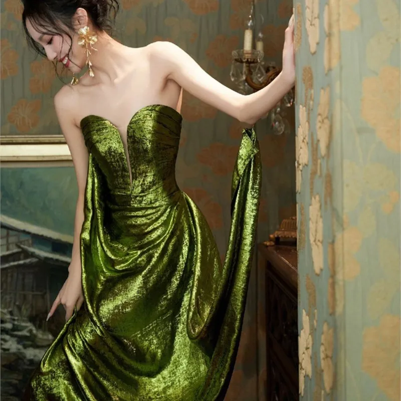 Top green morning gown new toasting dress design sense light luxury fishtail banquet