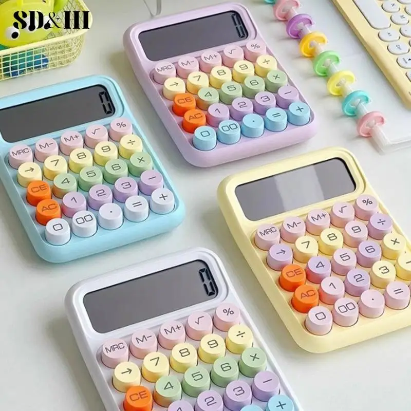 1PC New Kawaii Calculator Cartoon Candy Colour Silent Mechanical Keyboard Desktop Financial and Accounting Learning Calculator