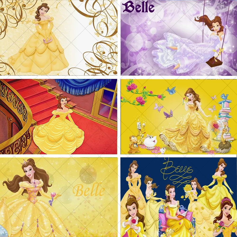 

Disney Belle Princess Birthday Party Decoration Background Baby Shower Supplies Photography Banner Backdrop Photo Props Gifts