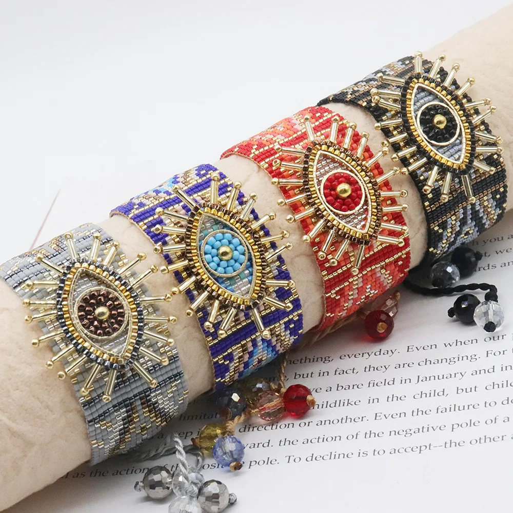 Beaded bracelet Originality Design Hand knitting Bohemia Adjustable Devil's eye Tide Versatile Female Simple Rice bead bracelet