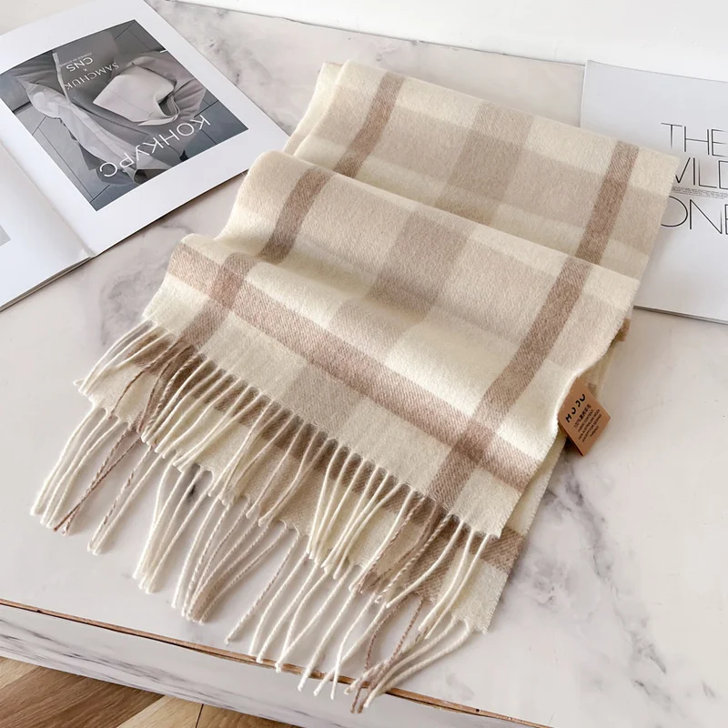 100% Wool Luxury Brands Classic England Style Women Scarf Fashion Stripe Plaid Scarves Tassel Shawls Pashmina Lady Wrap 32*180cm