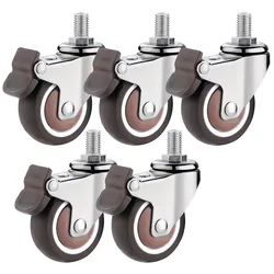 4Pcs M8 M10 Threaded Stem Swivel Casters TPE Rubber Castors with Brakes No Noise Replacement Castors for Baby Bed Table Shelf