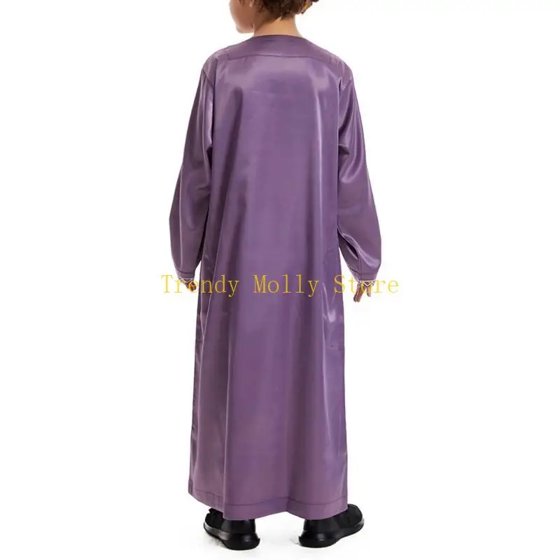 N5KB Thời trang dài tay bé trai Thobe Áo sơ mi phong cách dân tộc Ramadans Áo choàng Ma-rốc