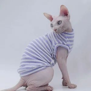 Cute Cat Clothes Summer Sphinx Striped Bottoming Shirt Kittens Vest For Sphynx Cat Breathable Pet Clothing DovenRex Costume 12 best sales cat vest - №7