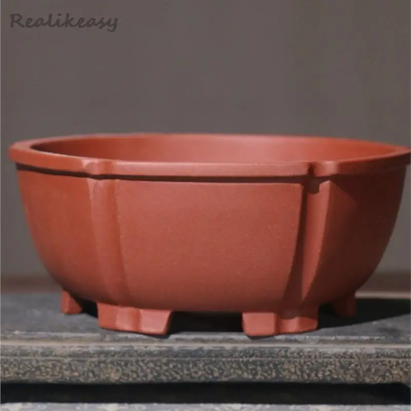 2Colors Purple Sand Succulent Flower Pot Hexagonal Home Desktop Decoration Bonsai Pot Chinese Yixing Classical Bonsai Pot LF174