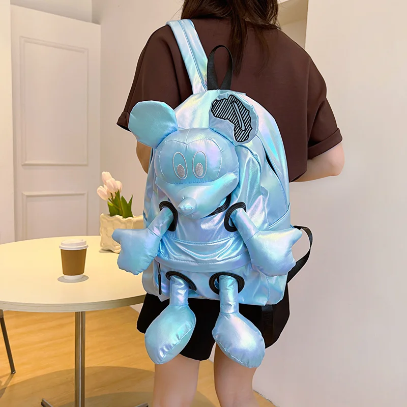 2024 Cute Cartoon Mickey Laser zaino zaino di grande capacità zaino per studenti borsa da viaggio comoda all'aperto regalo per ragazza