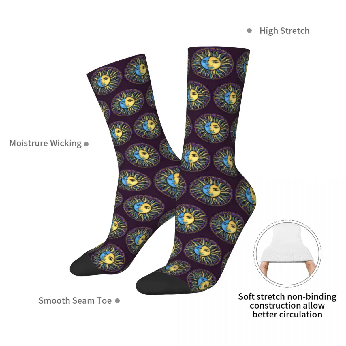 Sun And Moon Hippie Decor Socks Harajuku Sweat Absorbing Stockings All Season Long Socks Accessories for Unisex Birthday Present