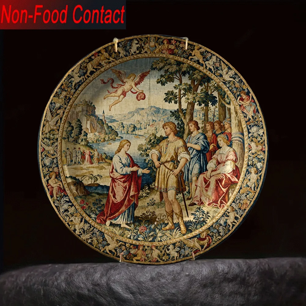 1pc Renaissance Angel & Saint Jerome Ceramic Decorative Plate - Non-Food Contact Tabletop Art, Classic Round Wall or Surface