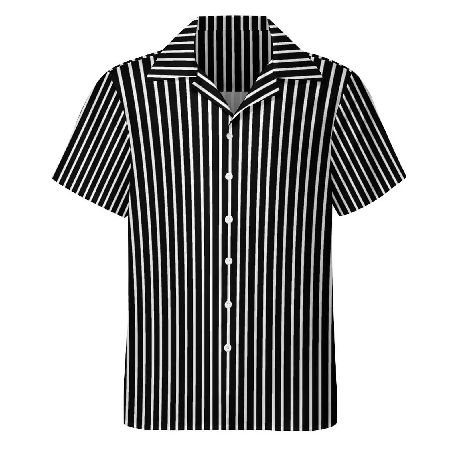 Chemise Hawaïenne à Rayures Blanches et Noires pour Homme, Vêtement de Plage, Rétro, Décontracté, à Manches Courtes, Streetwear, Grande Taille 4XL