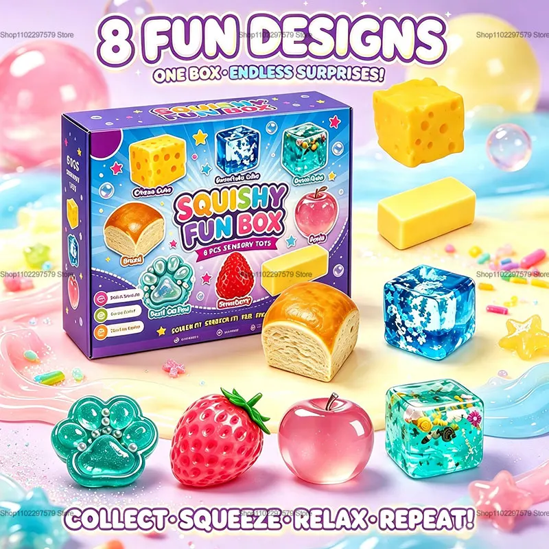 Image of Neue zufällige Farbe, 8 Stück/Box, TPR-Malzose-gefülltes Squishy-Spielzeug, langsam aufsteigend, Stressabbau, sensorisches Fidget, Dekompressions-Blindbox-Geschenk