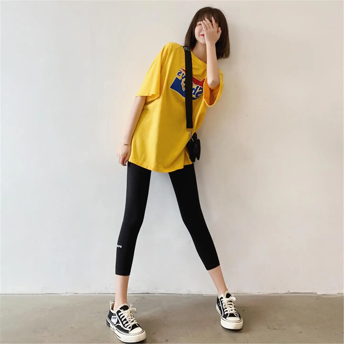 ey Pantaloni da yoga a vita alta da donna in cotone sottile elasticizzato vestibilità attillata in puro cotone Bot a nove punti strato base estivo Tro...