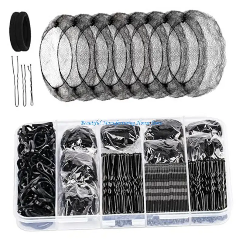 E56A 260Pieces Dance Hair Accessories Includes U Shaped Pins Hairpins Styling Tool for Ballet Bun and Competitions