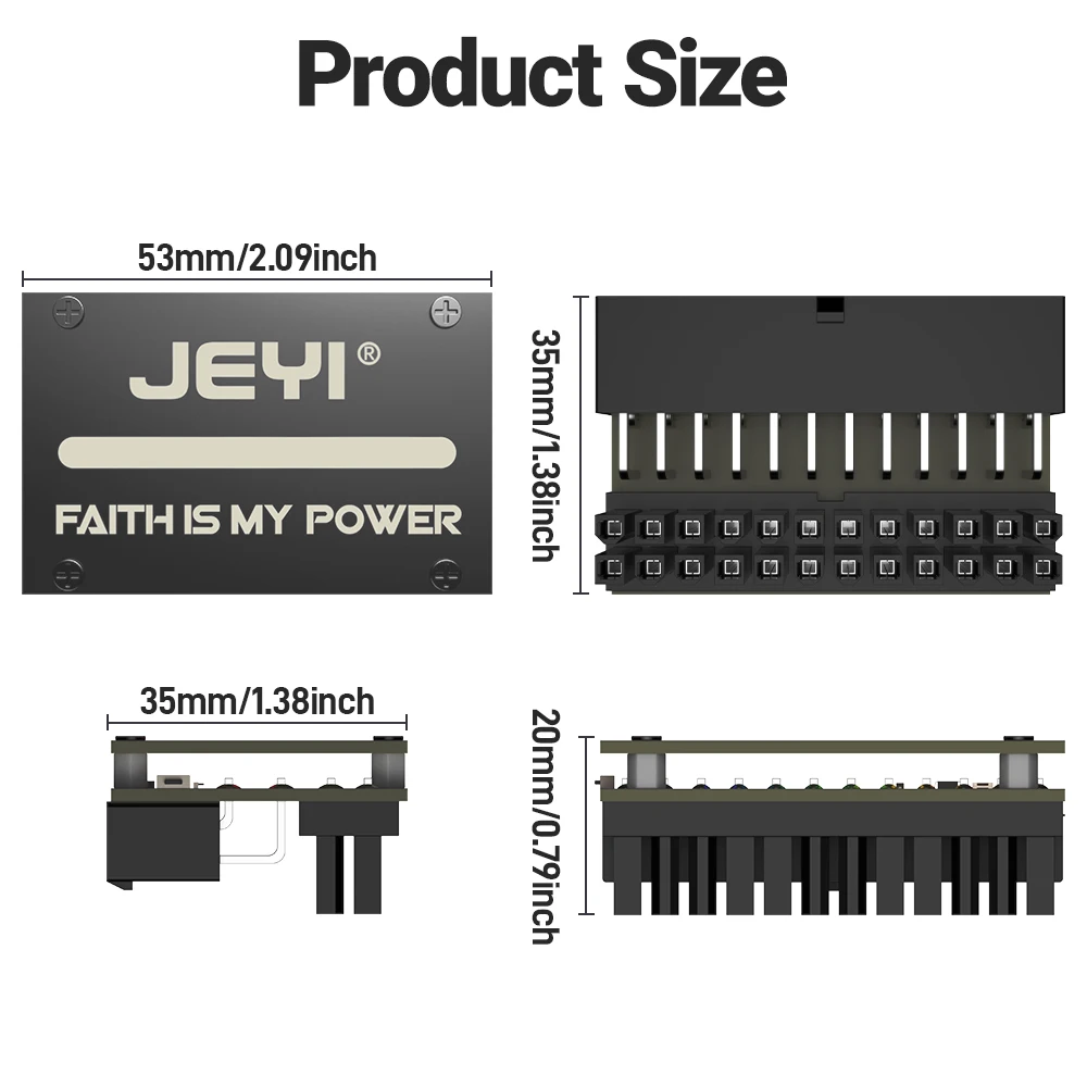 JEYI ATX 24Pin 90° RGB Adapter, 18 Light Modes Female to 24Pin Male 90 Degree Motherboard Power Adapter for Desktops PC Supply image 6