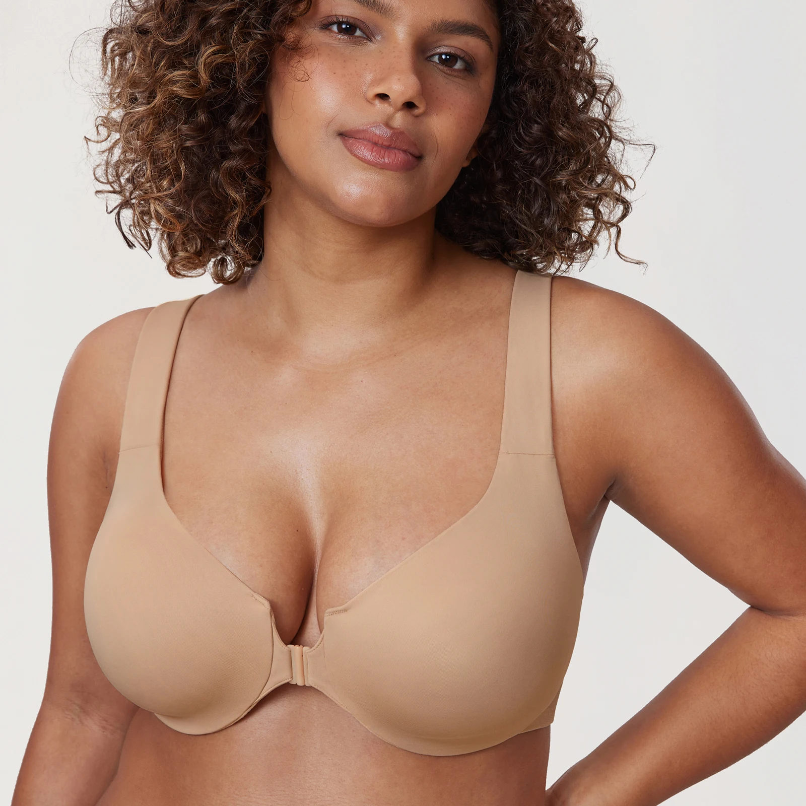 Delimira-Seamless Non acolchoado fechamento frontal sutiã para mulheres, Racerback Plunge, cobertura total, novo, Plus Size