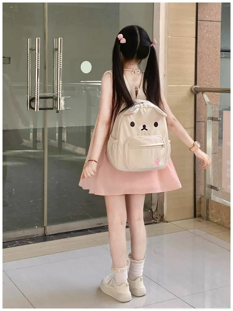 Women's Lovely Waterproof Nylon Backpack with Cartoon Cat Eat Fish Design Schoolbag for Girls with Stitch Detail Book Bag