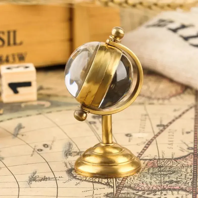 Luxury Yellow Golden Spinning Globe Desk Mechanical Watch Hand Winding Movement Home Office Luxury Decoration Collectable Clock