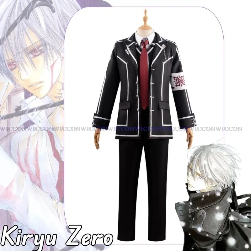 Kiryu Zero Anime Vampire Knight Cosplay Costume Kiryu Zero Wig School Uniform Black Suit Women Men Halloween Party Cosplay Suit