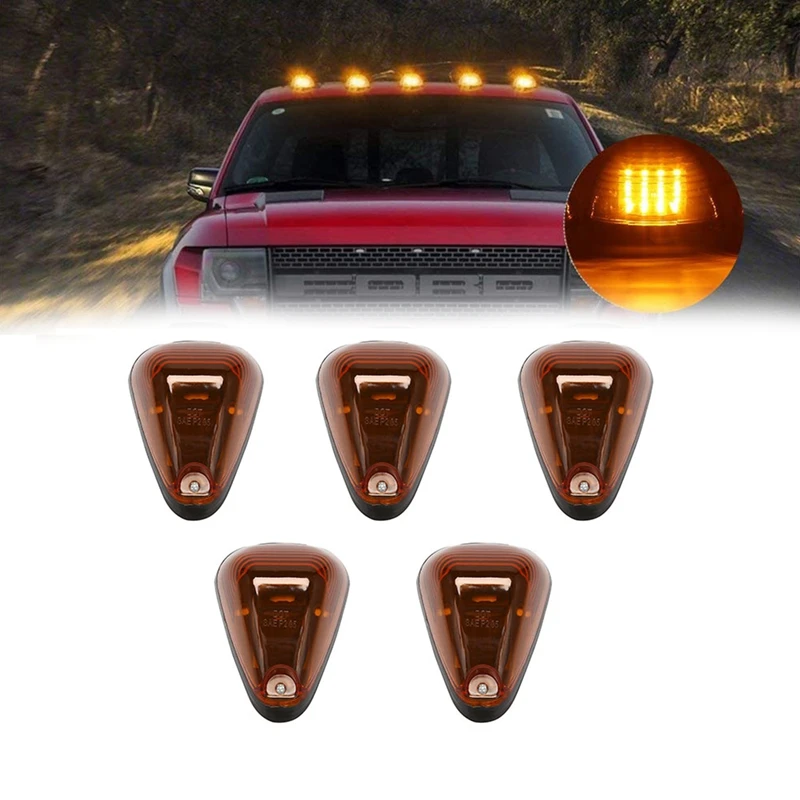 

5Packs Cab Marker Light Amber Lens Roof Running Lightsw/Wiring for Ford F150 F250 F350 F450 F550 F65 E150 1999-2016