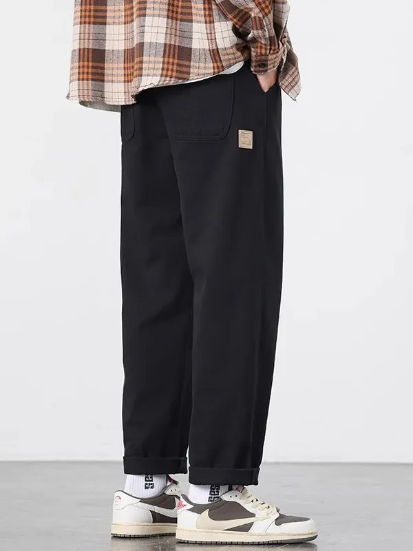 

Американские рабочие брюки в стиле ретро, мужские свободные прямые брюки с широкими штанинами и эластичной резинкой на талии, повседневные брюки, молодежные витали, осенний сезон